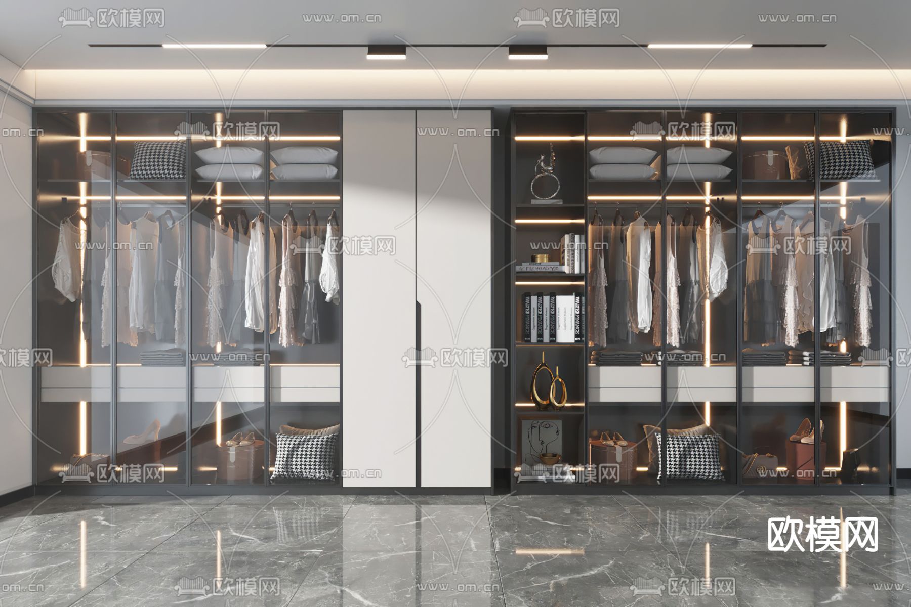 现代玻璃衣柜3d模型下载