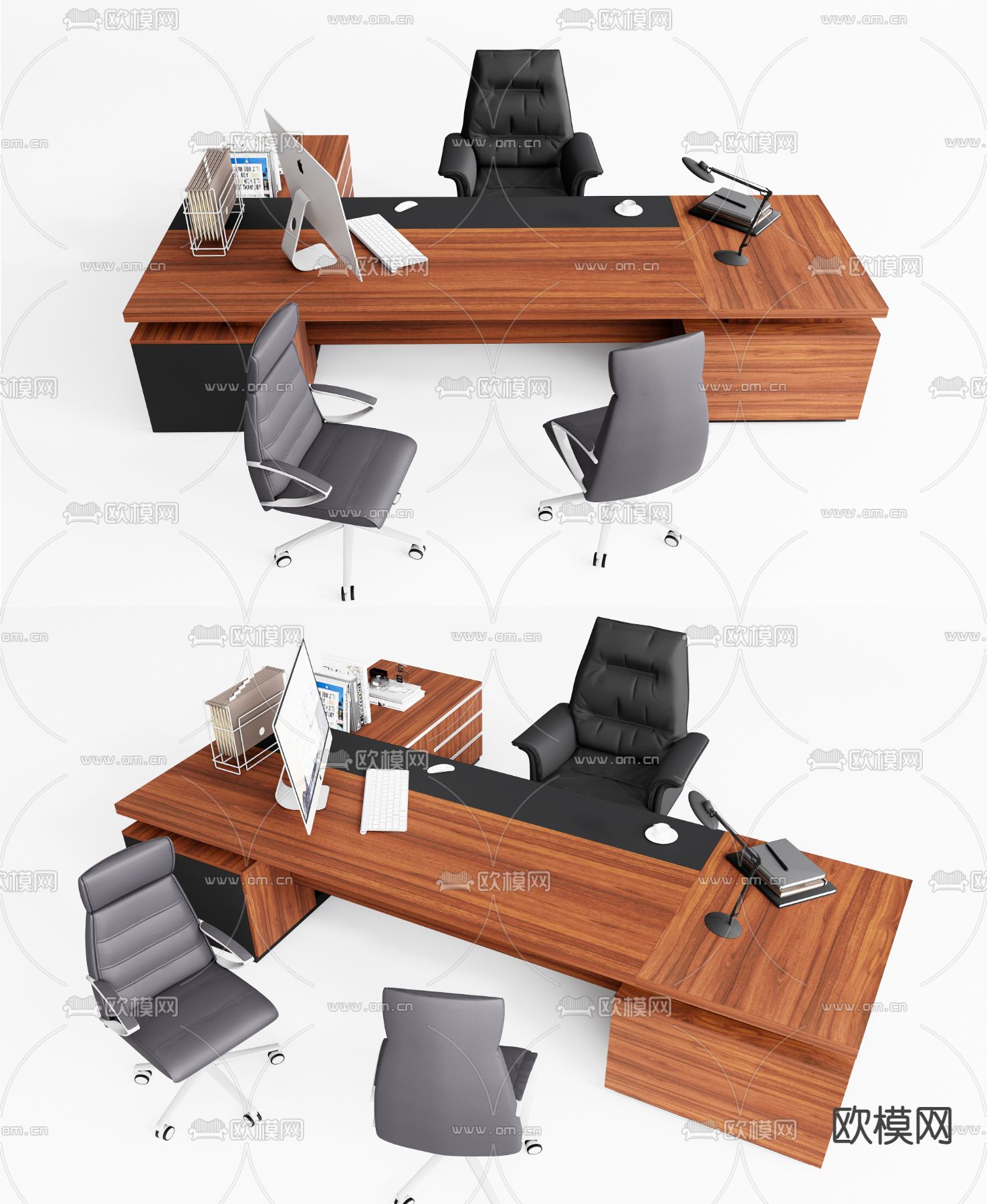现代红木办公桌椅su模型下载（渲染图1）