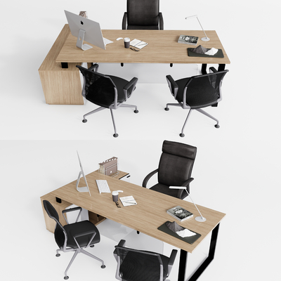  现代实木办公桌椅su模型 