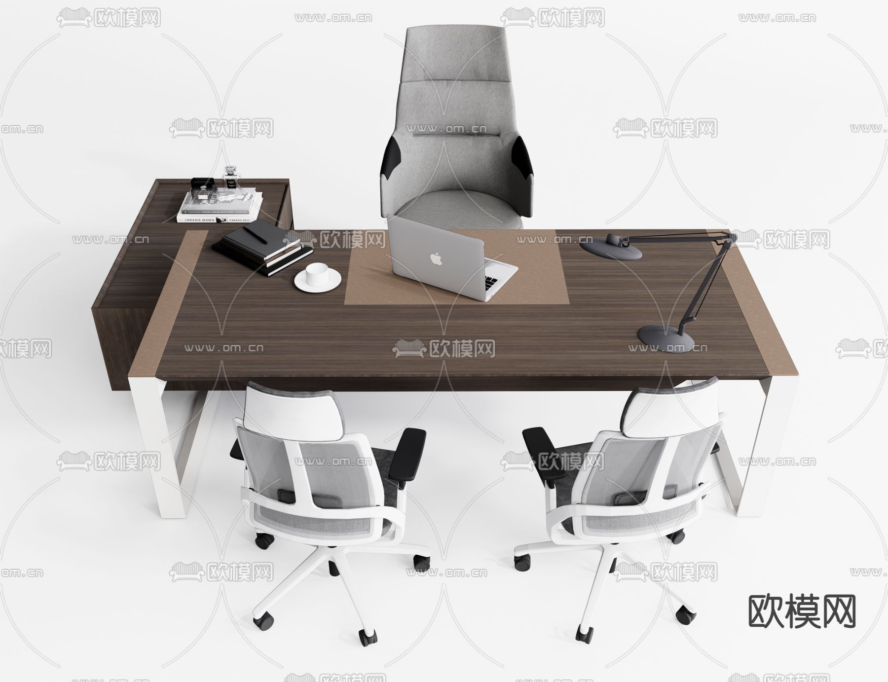 现代实木办公桌椅su模型下载（渲染图1）