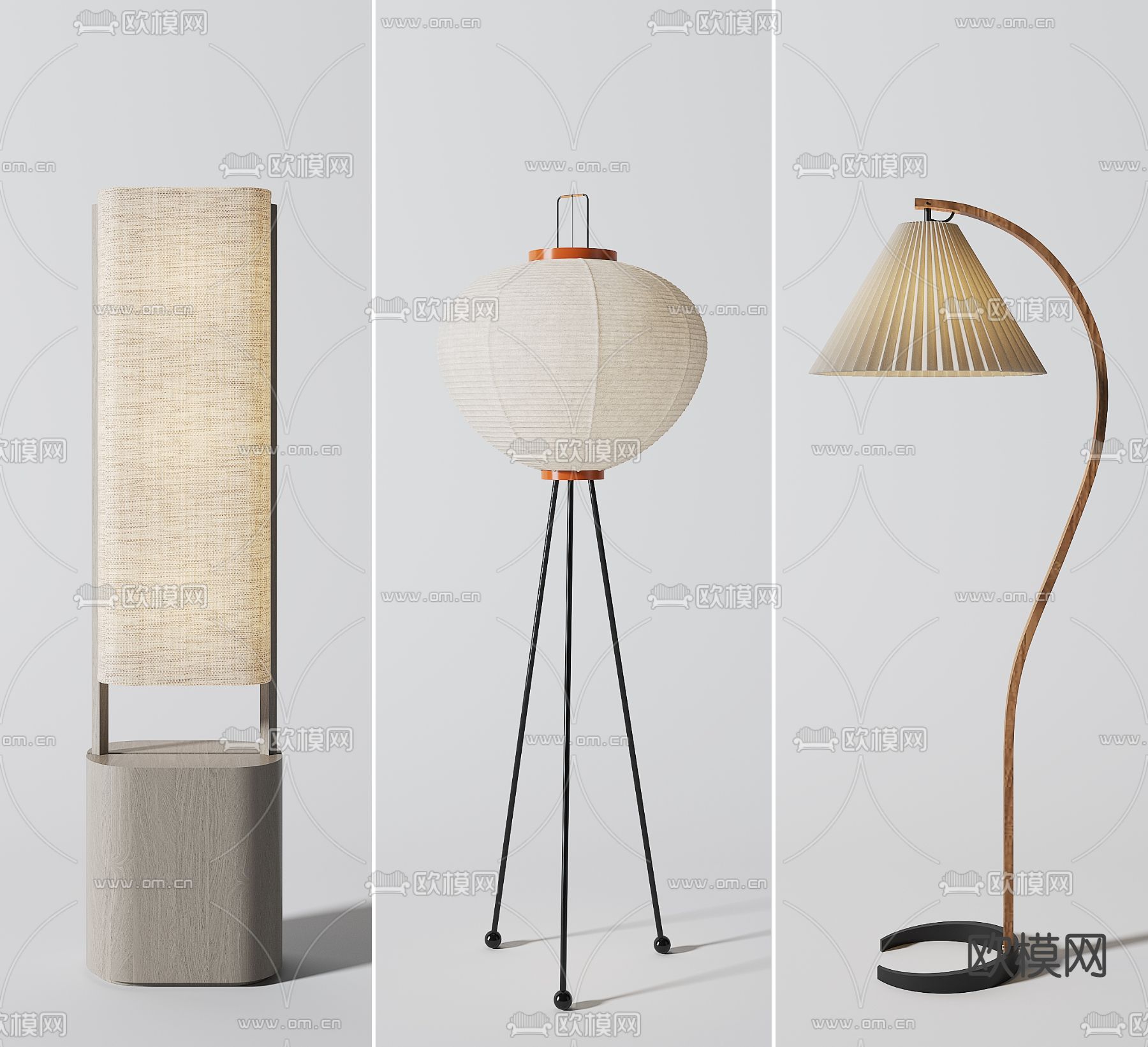 新中式实木灯笼落地灯3d模型下载（渲染图1）
