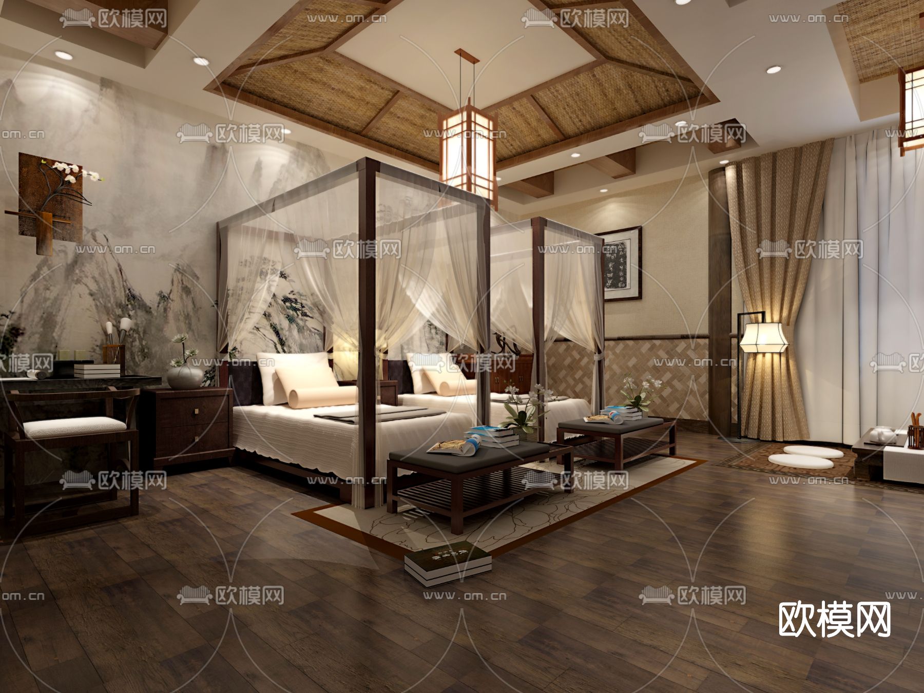 新中式民宿免费3d模型下载