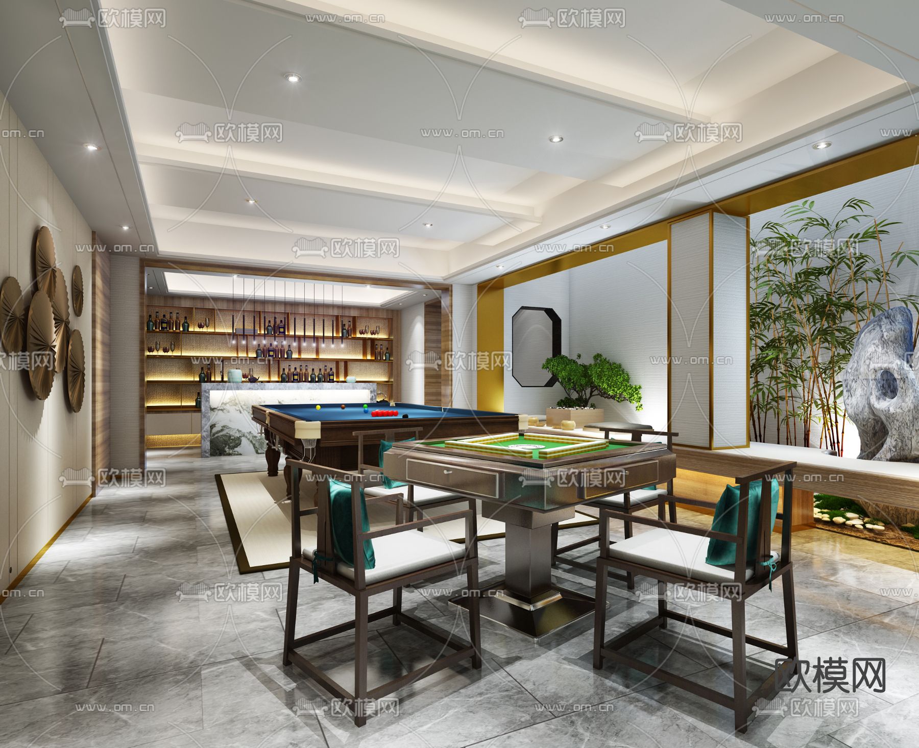 新中式娱乐室免费3d模型下载