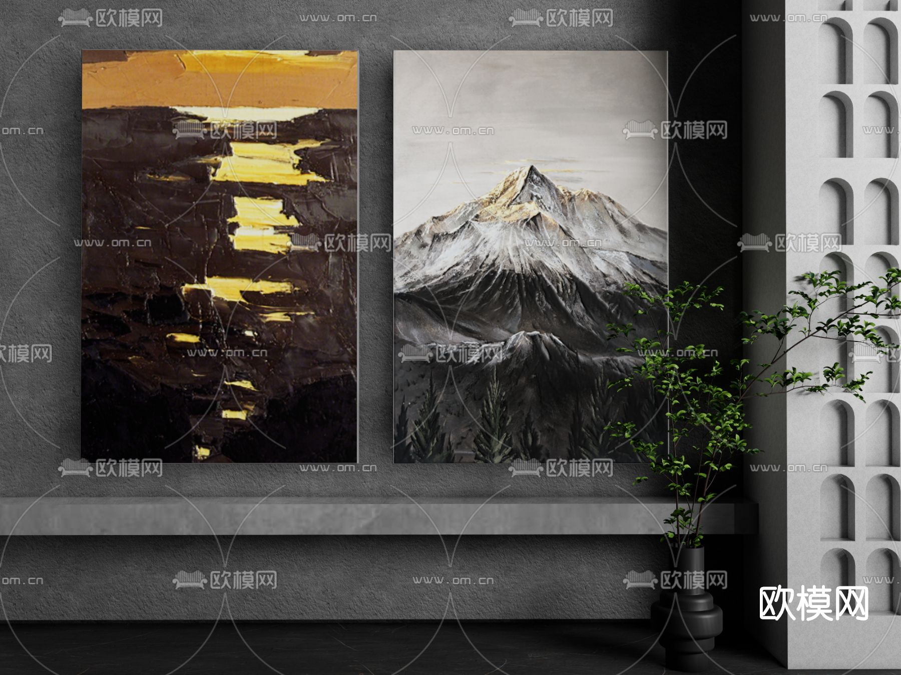 侘寂装饰画su模型下载（渲染图1）