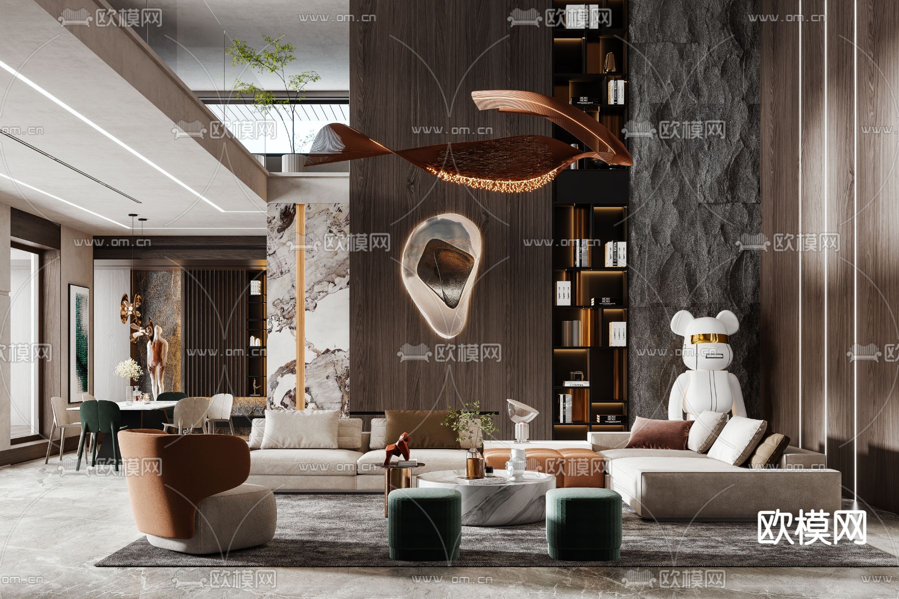后现代轻奢别墅客餐厅3d模型