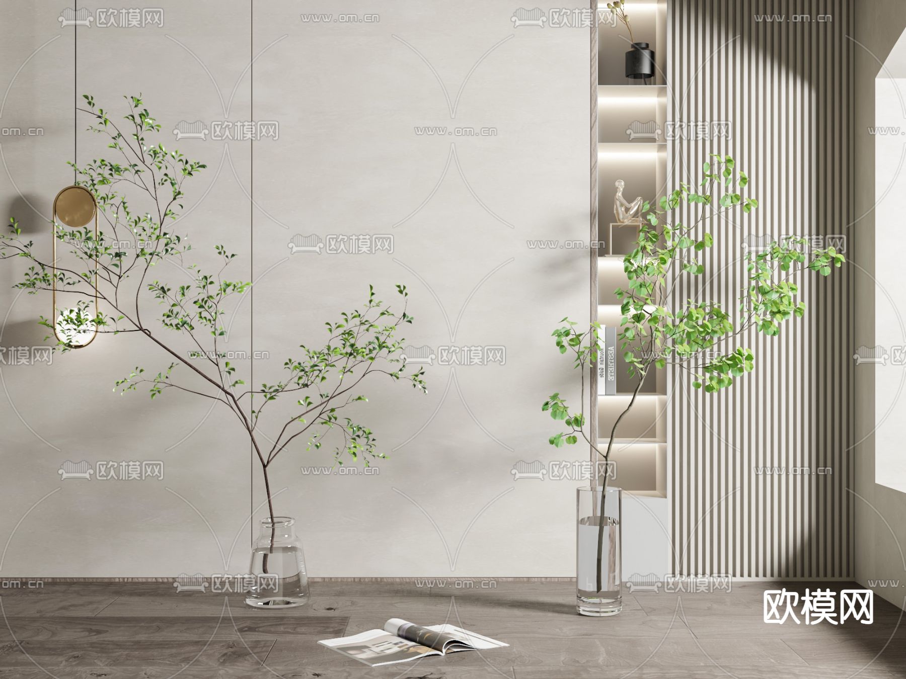 现代玻璃花瓶绿植3d模型