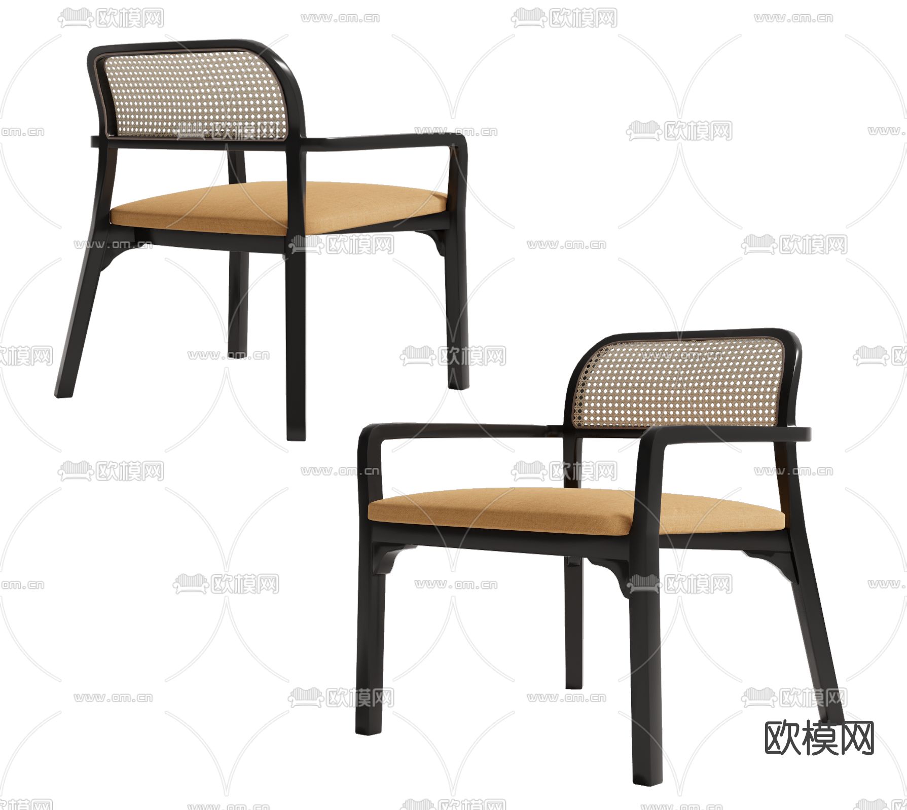现代藤编休闲椅su模型下载（渲染图1）