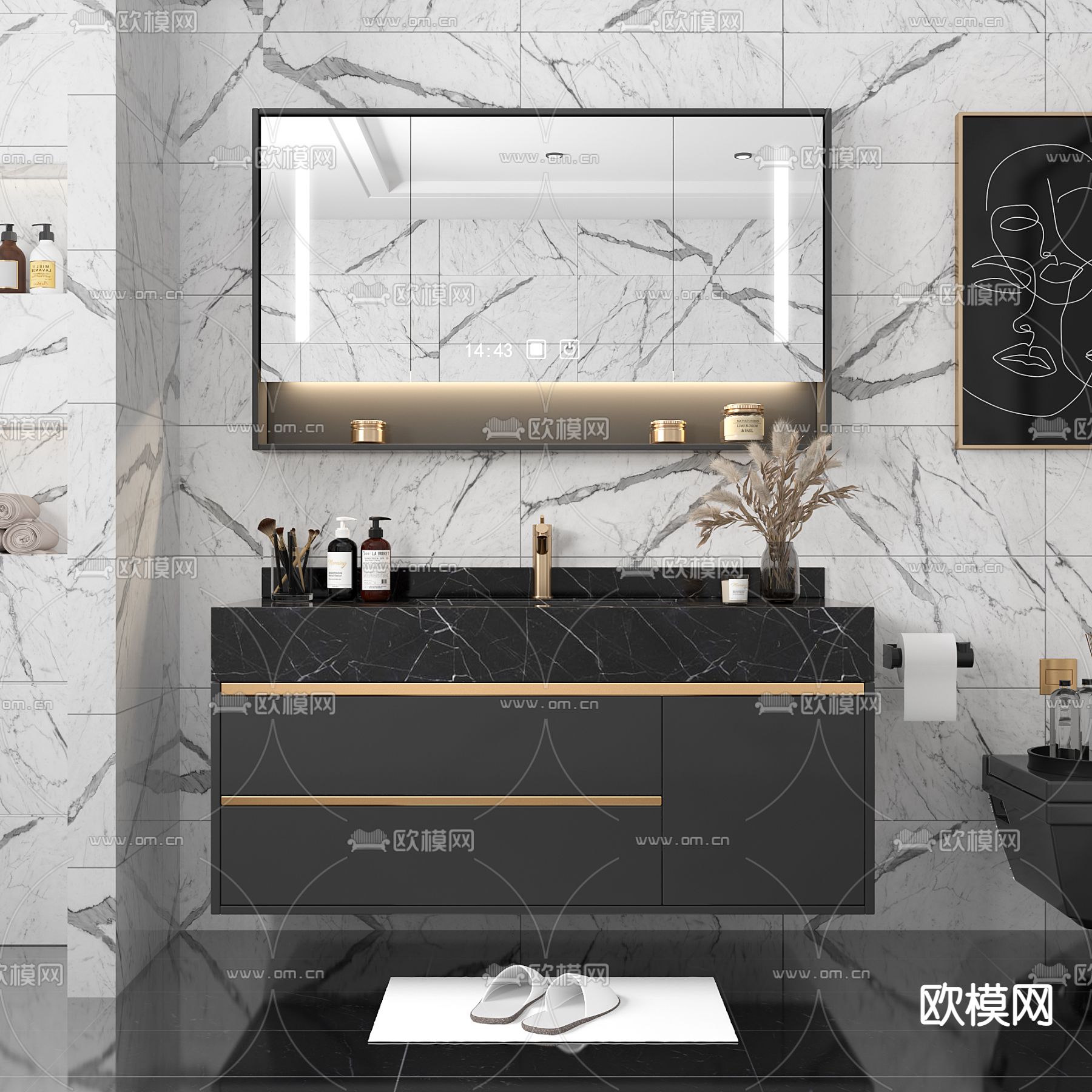 现代大理石浴室柜洗手台3d模型下载