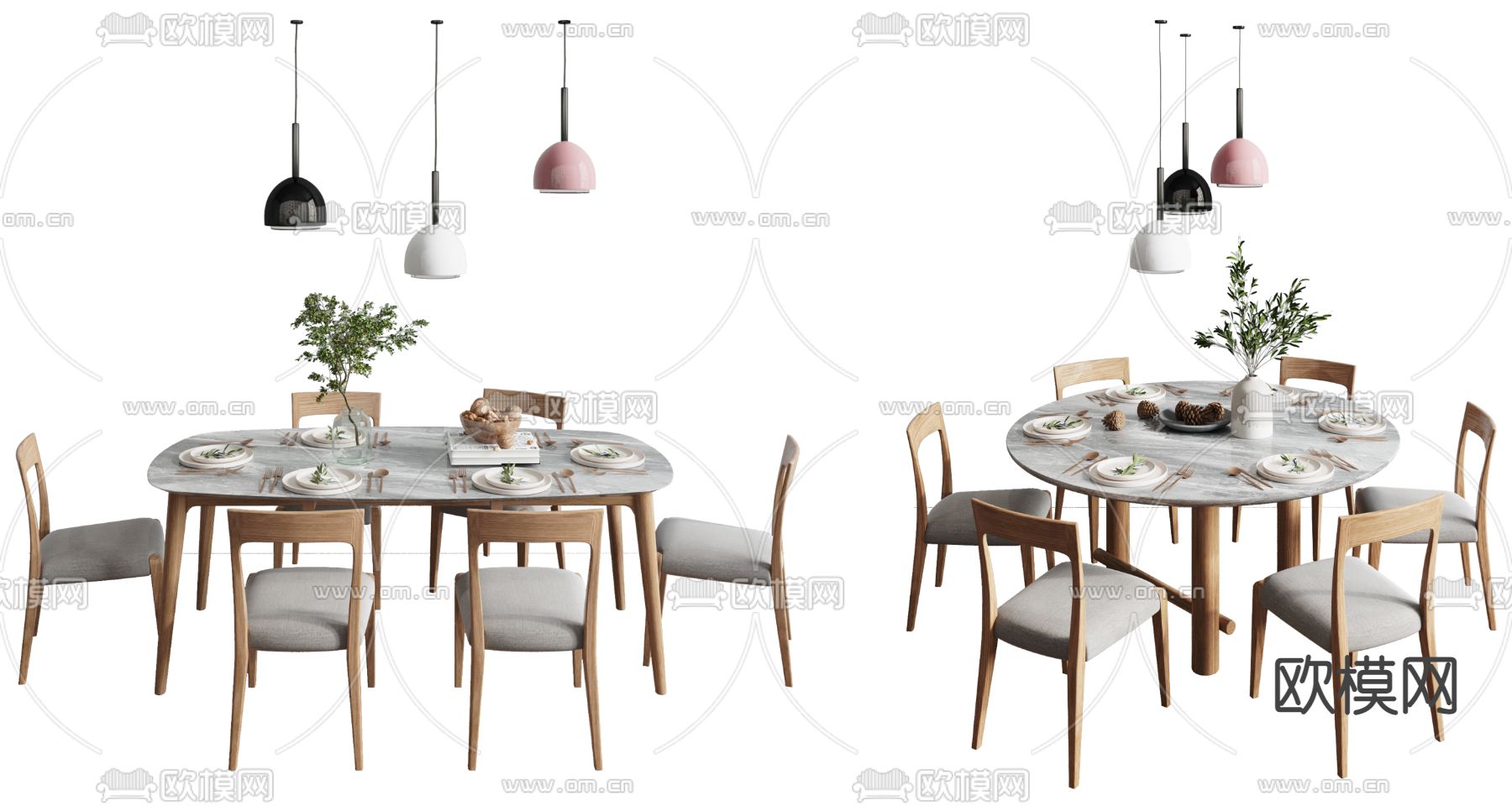 北欧实木餐桌椅3d模型下载