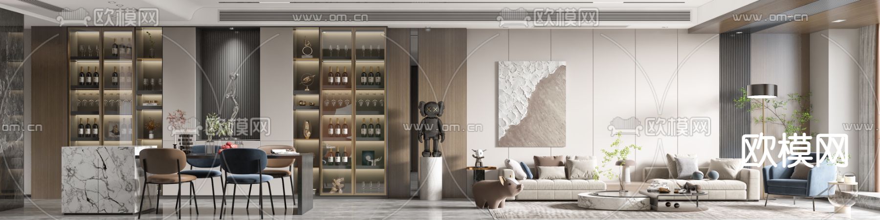 现代客厅餐厅3d模型