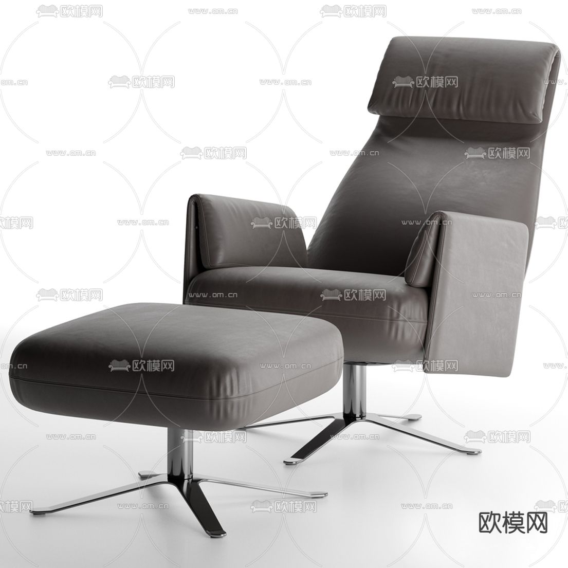现代皮革休闲椅3d模型下载（渲染图2）