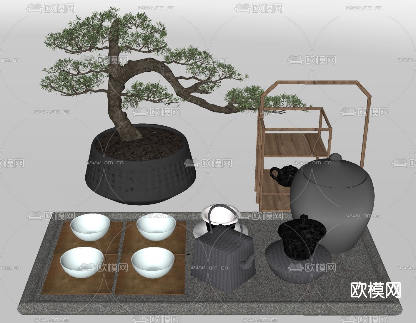 新中式茶壶茶具su模型下载（渲染图2）