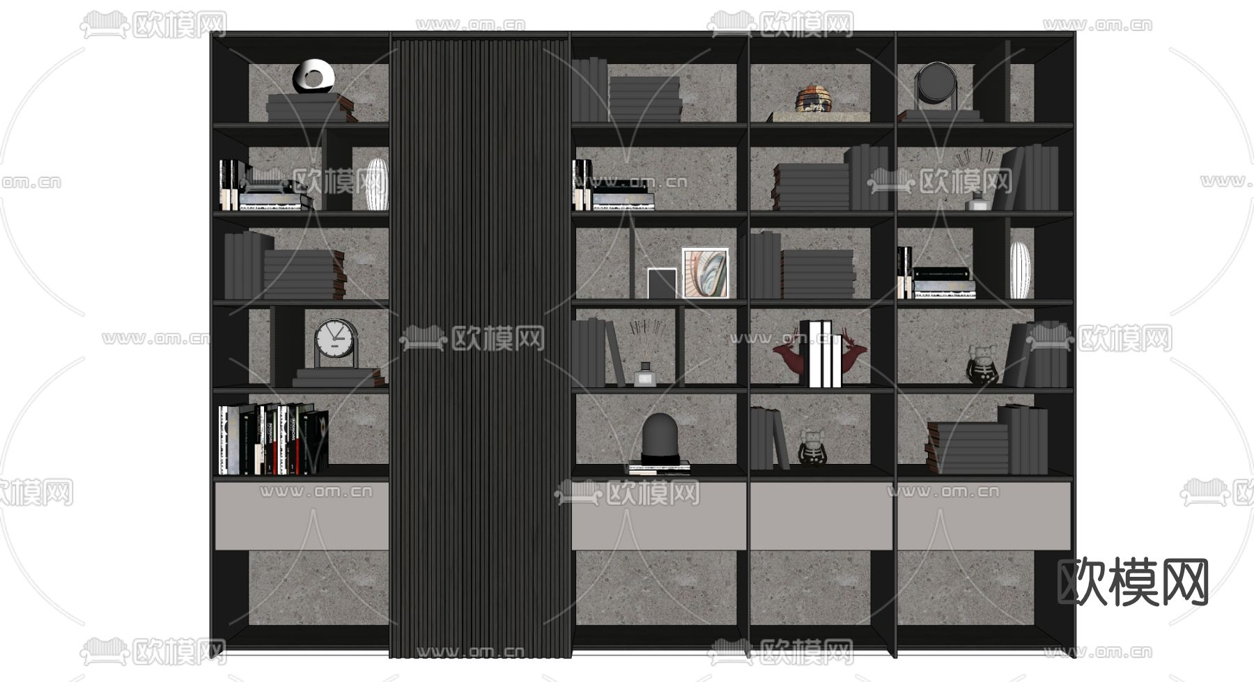 现代书柜su模型下载（渲染图2）