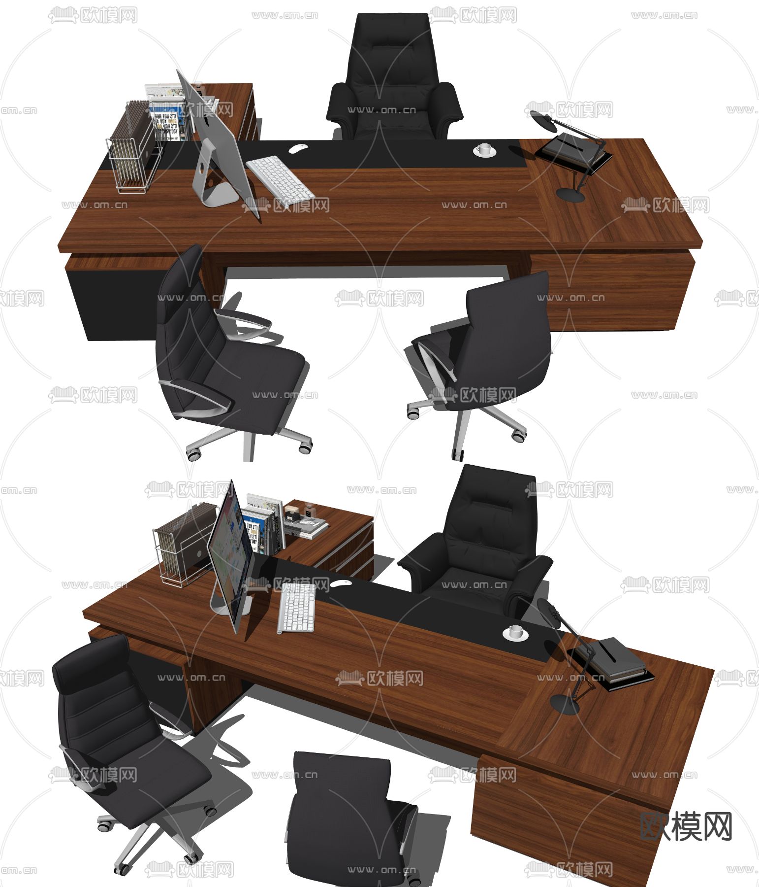 现代红木办公桌椅su模型下载（渲染图2）