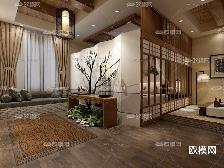 新中式民宿免费3d模型下载_ID11585871_3dmax免费模型-欧模网