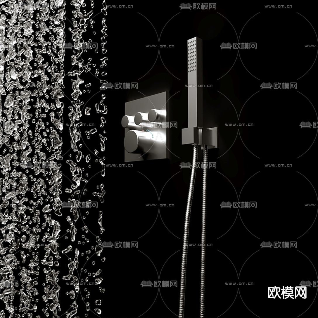 现代淋浴花洒喷头3d模型下载（渲染图3）