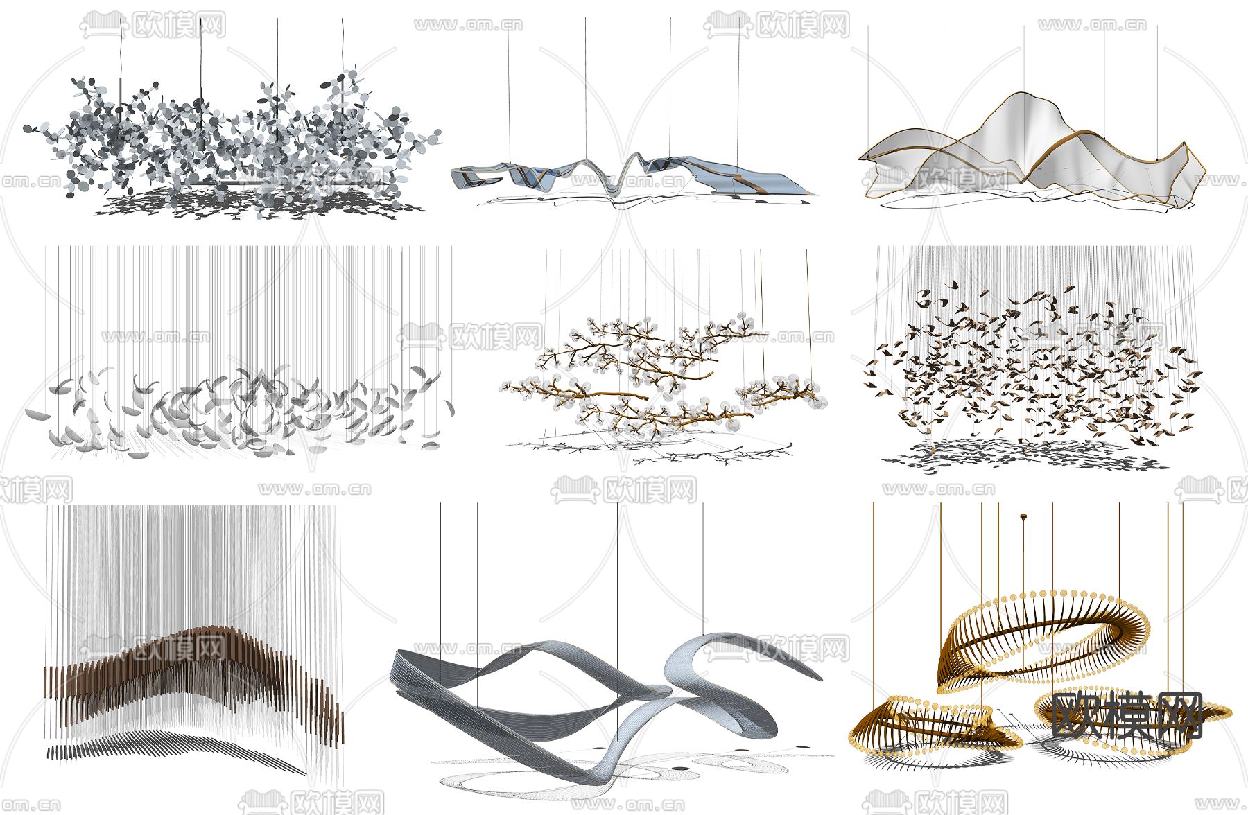 现代大堂装饰吊灯su模型下载