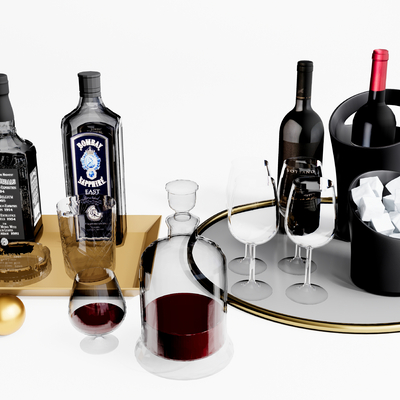  现代红酒酒杯su模型 