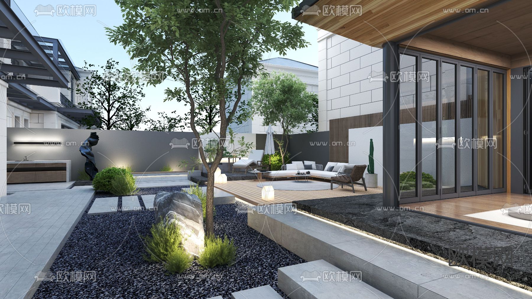 现代别墅庭院花园3d模型