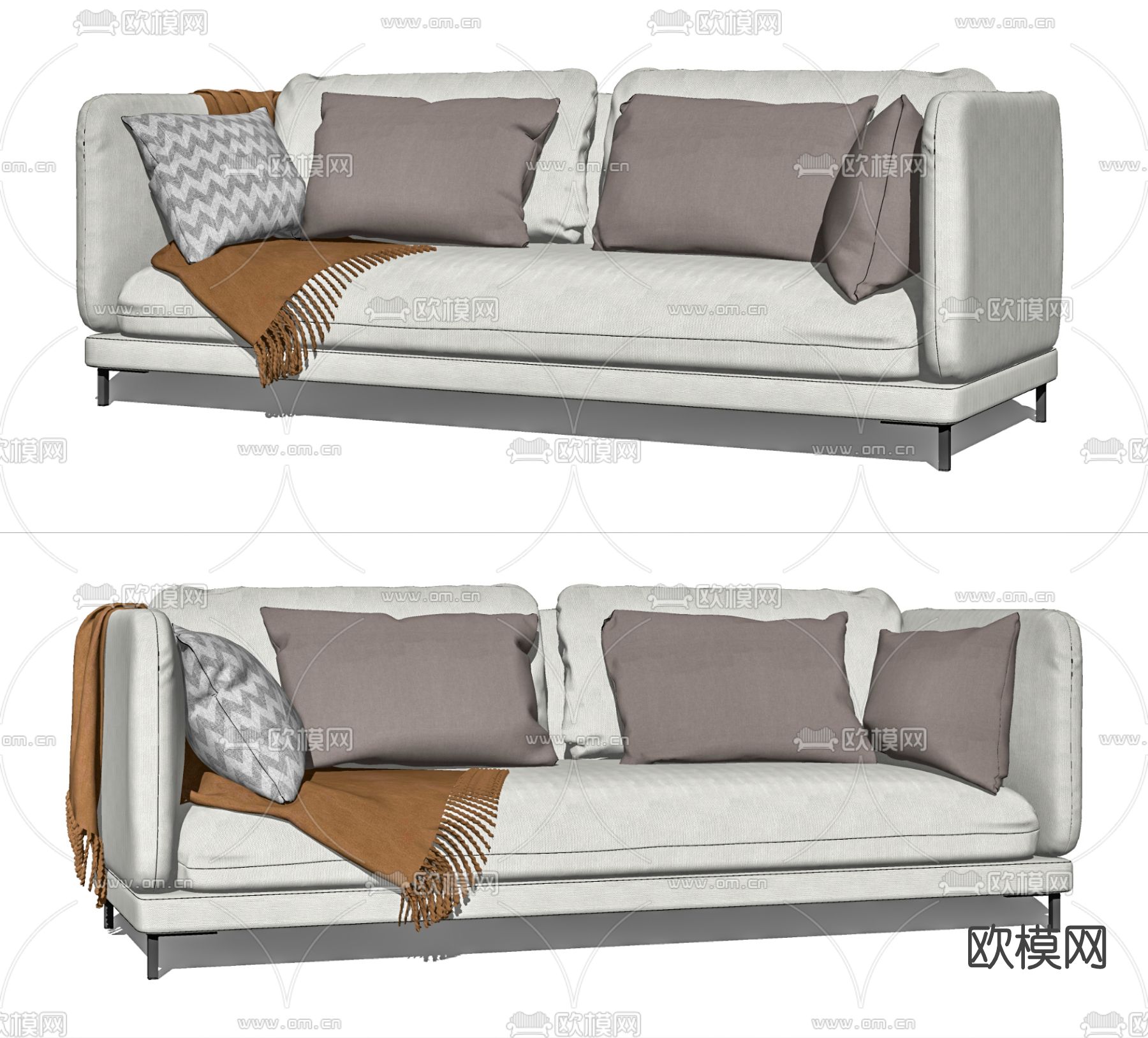 现代布艺双人沙发su模型下载（渲染图2）