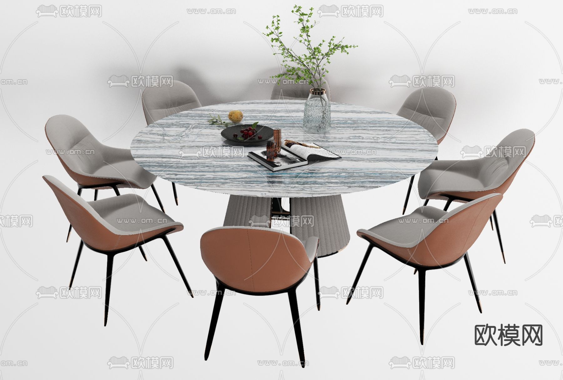 现代轻奢餐桌椅免费3d模型下载