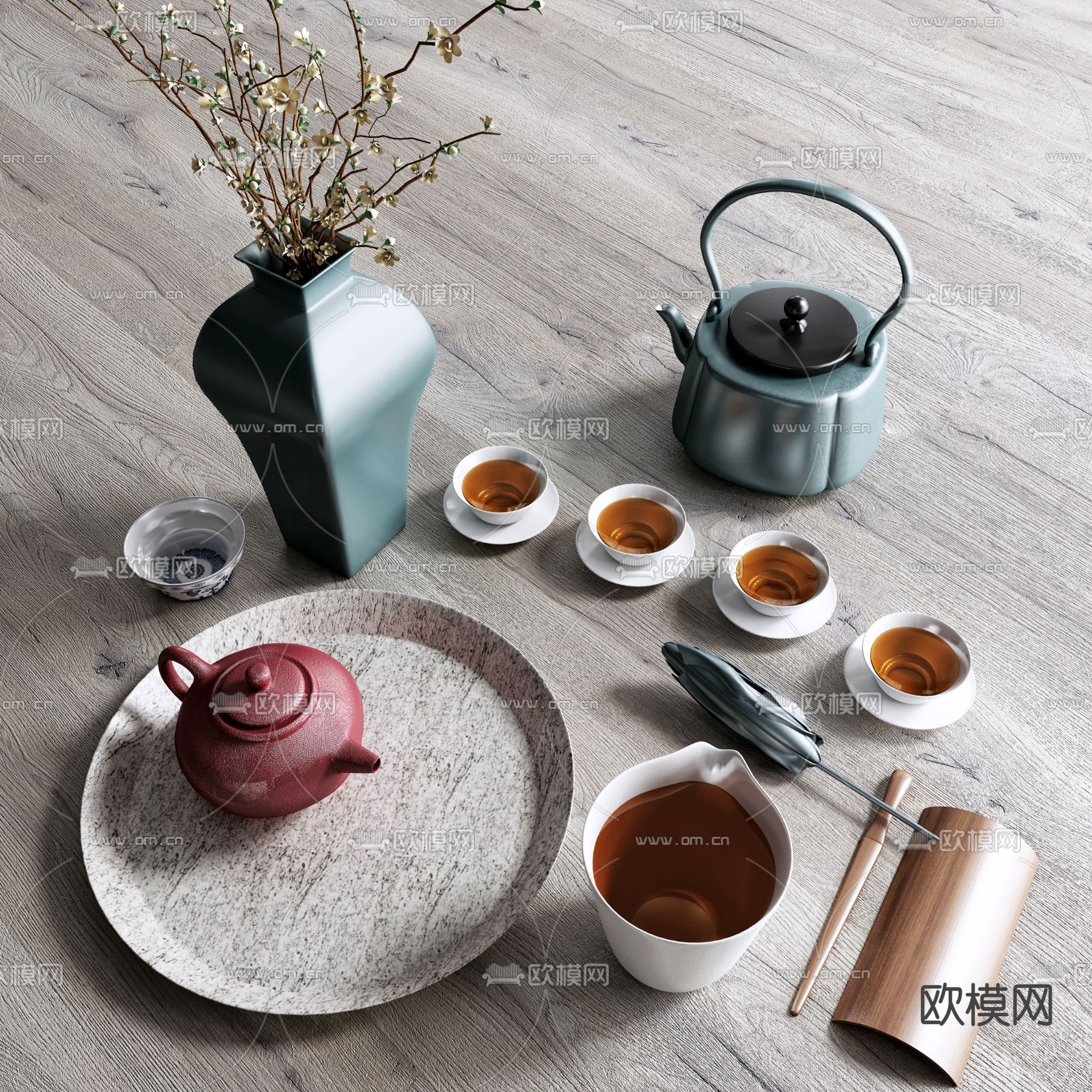 新中式茶具花瓶3d模型