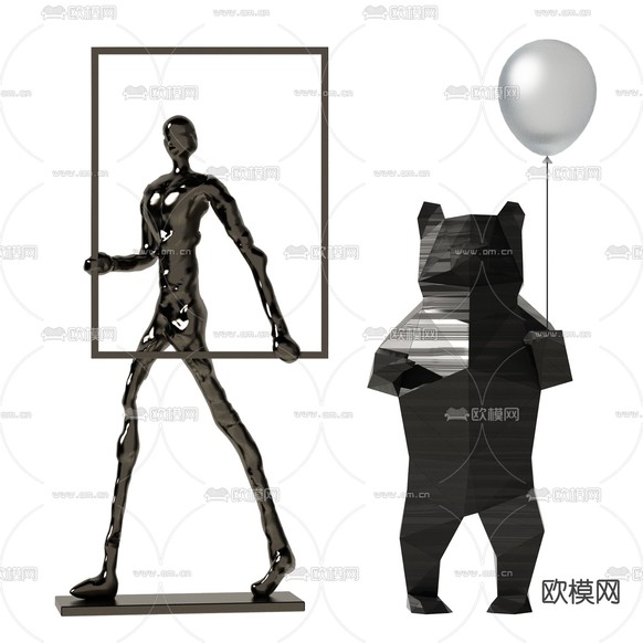 现代人形熊雕塑3d模型下载