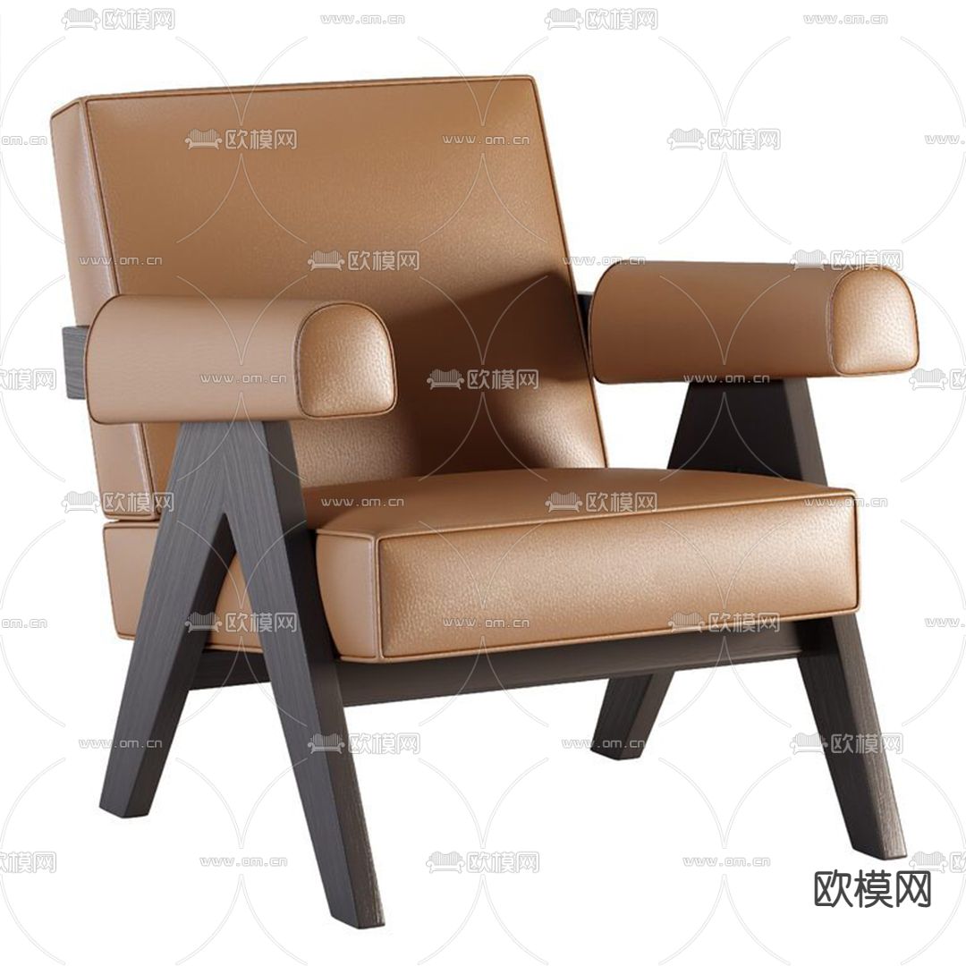 Cassina 皮革休闲椅3d模型下载（渲染图1）