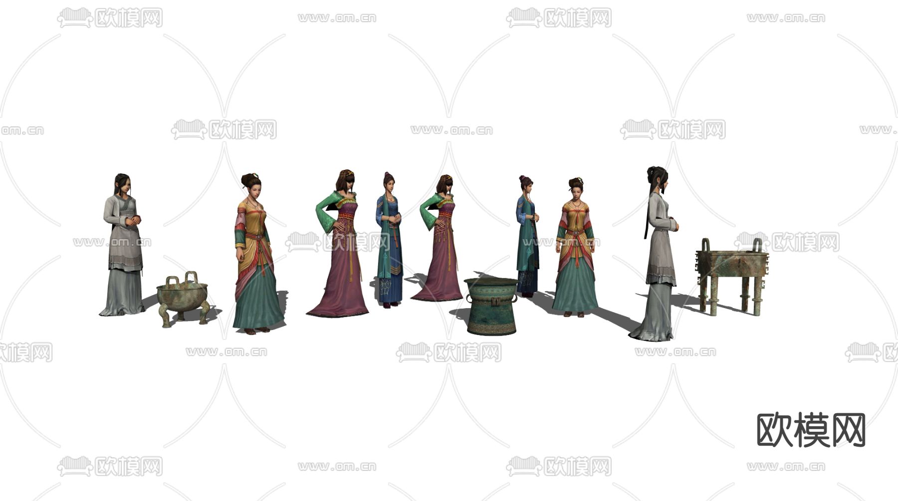 新中式古装人物su模型下载