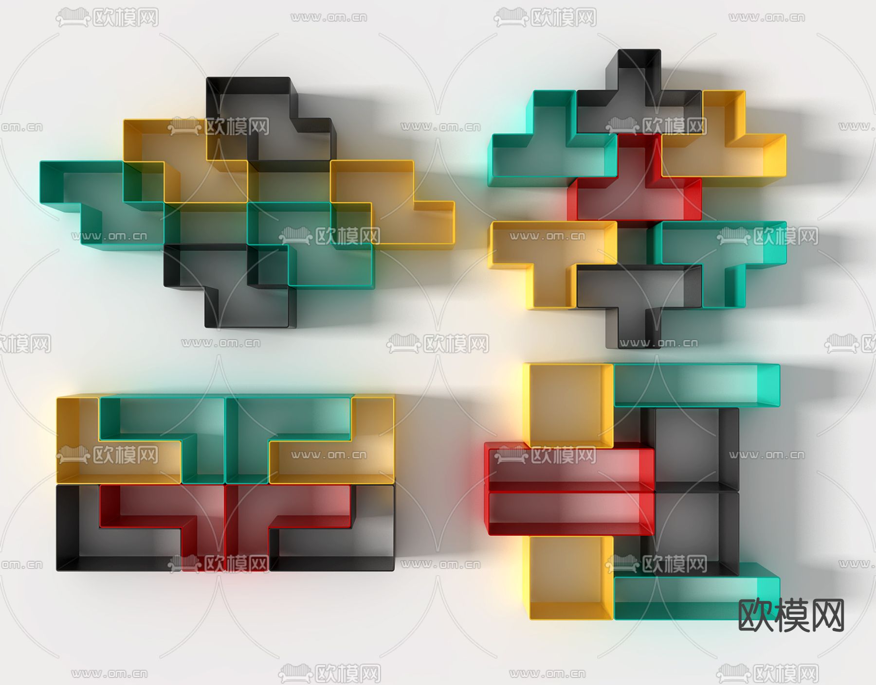 现代拼色壁柜书架3d模型下载