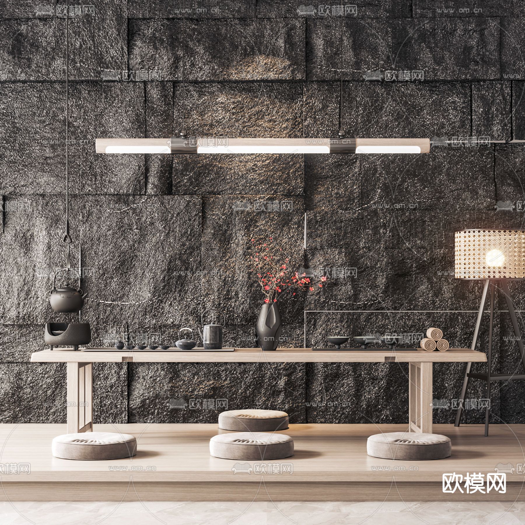 新中式实木茶桌椅3d模型
