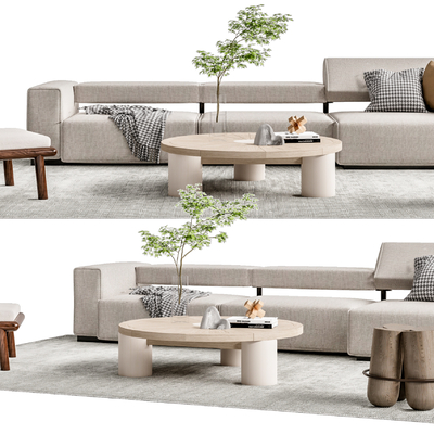 现代布艺沙发组合su模型