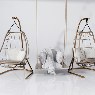  北欧藤编吊椅秋千椅su模型 