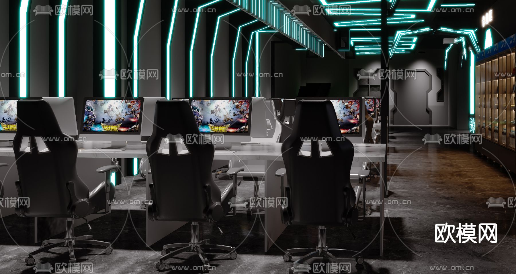 现代网咖网吧3d模型下载（渲染图2）