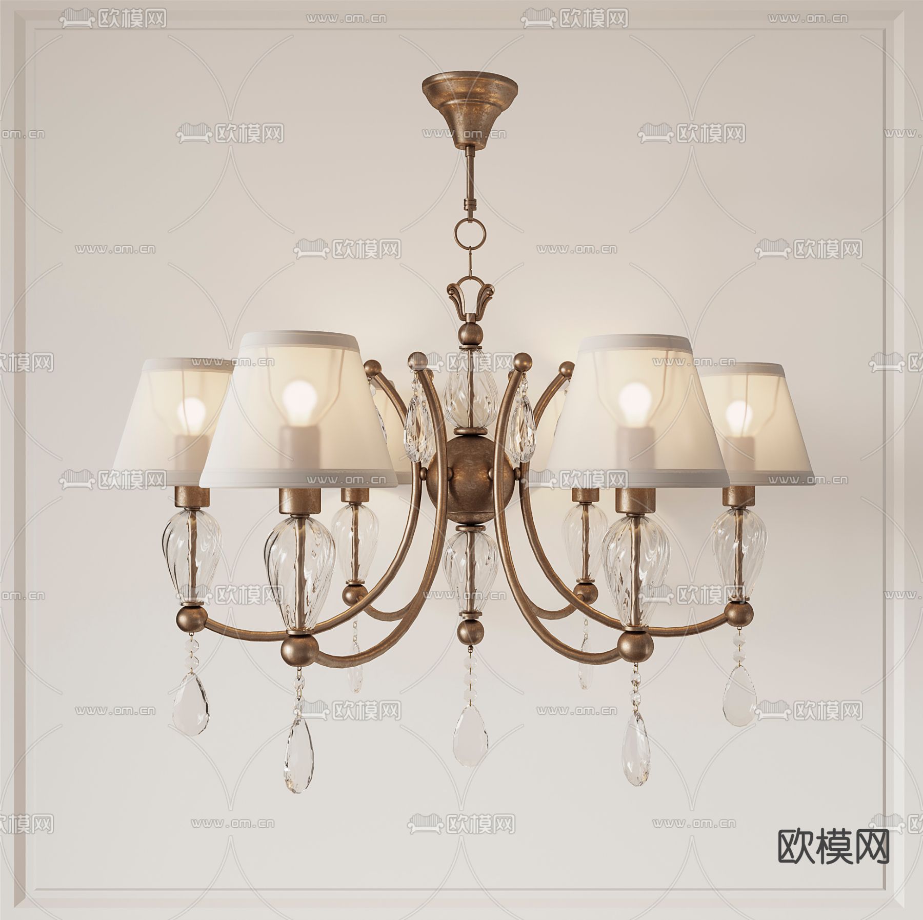 美式轻奢多头吊灯3d模型下载