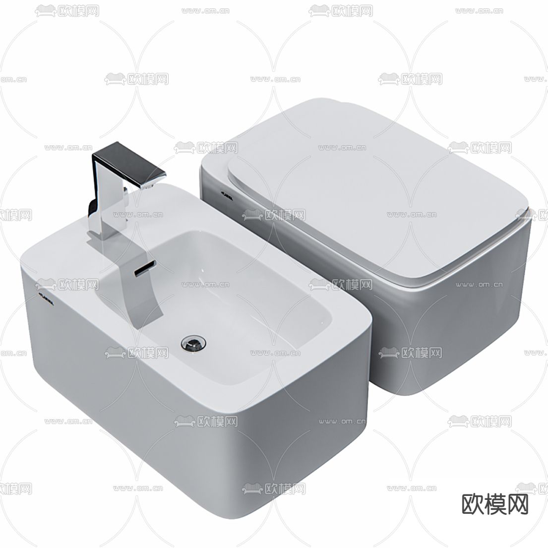 现代台盆座便器3d模型下载（渲染图2）