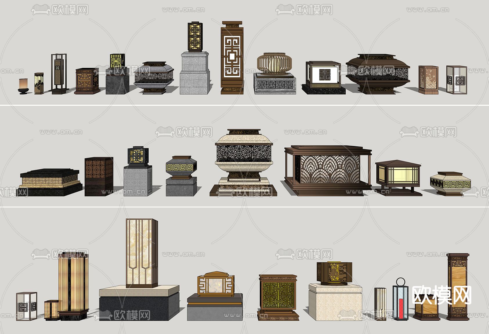 新中式庭院景观灯su模型下载