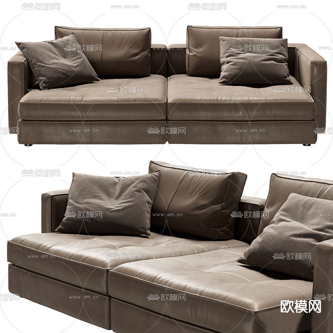 Poltrona Frau 皮革双人沙发3d模型下载