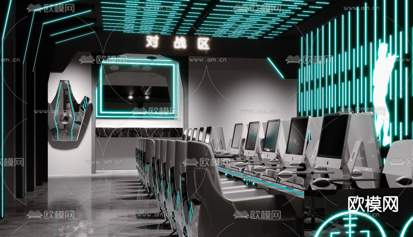 现代网咖网吧3d模型下载（渲染图3）