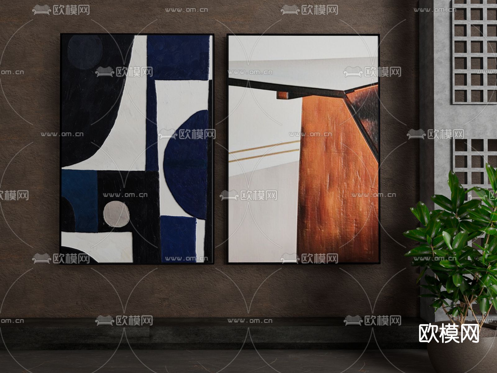 侘寂装饰画su模型下载（渲染图1）