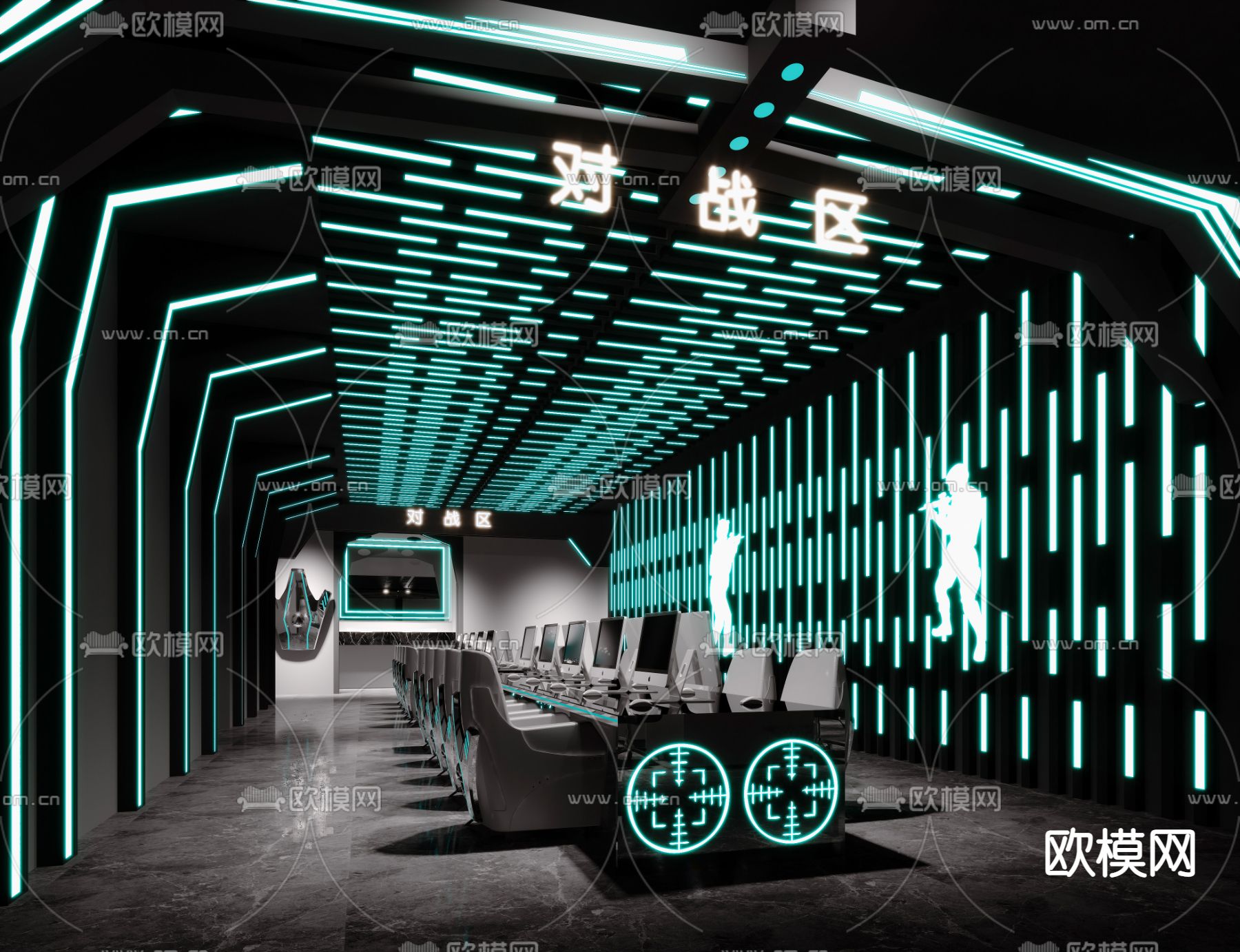 现代网咖网吧3d模型下载（渲染图1）