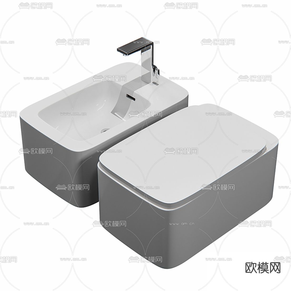 现代台盆座便器3d模型下载（渲染图1）