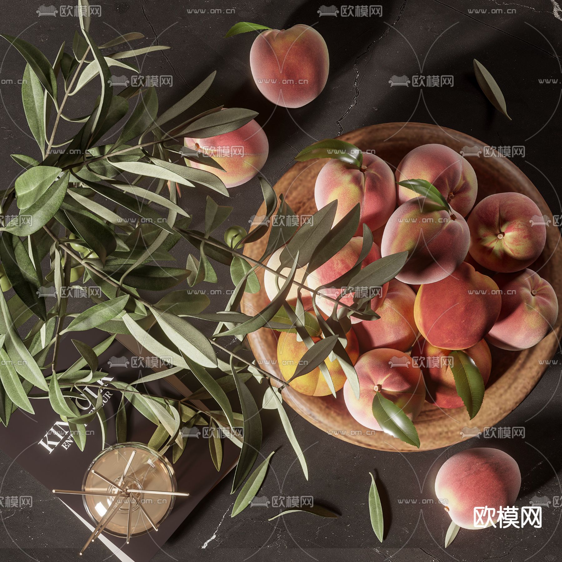 现代果盘桃子3d模型下载