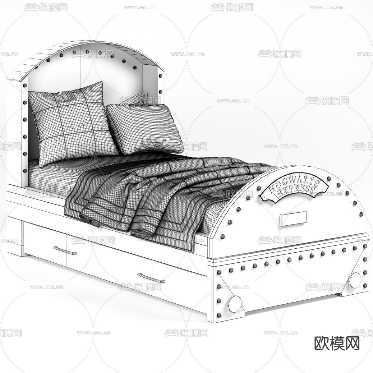 工业风布艺儿童床3d模型