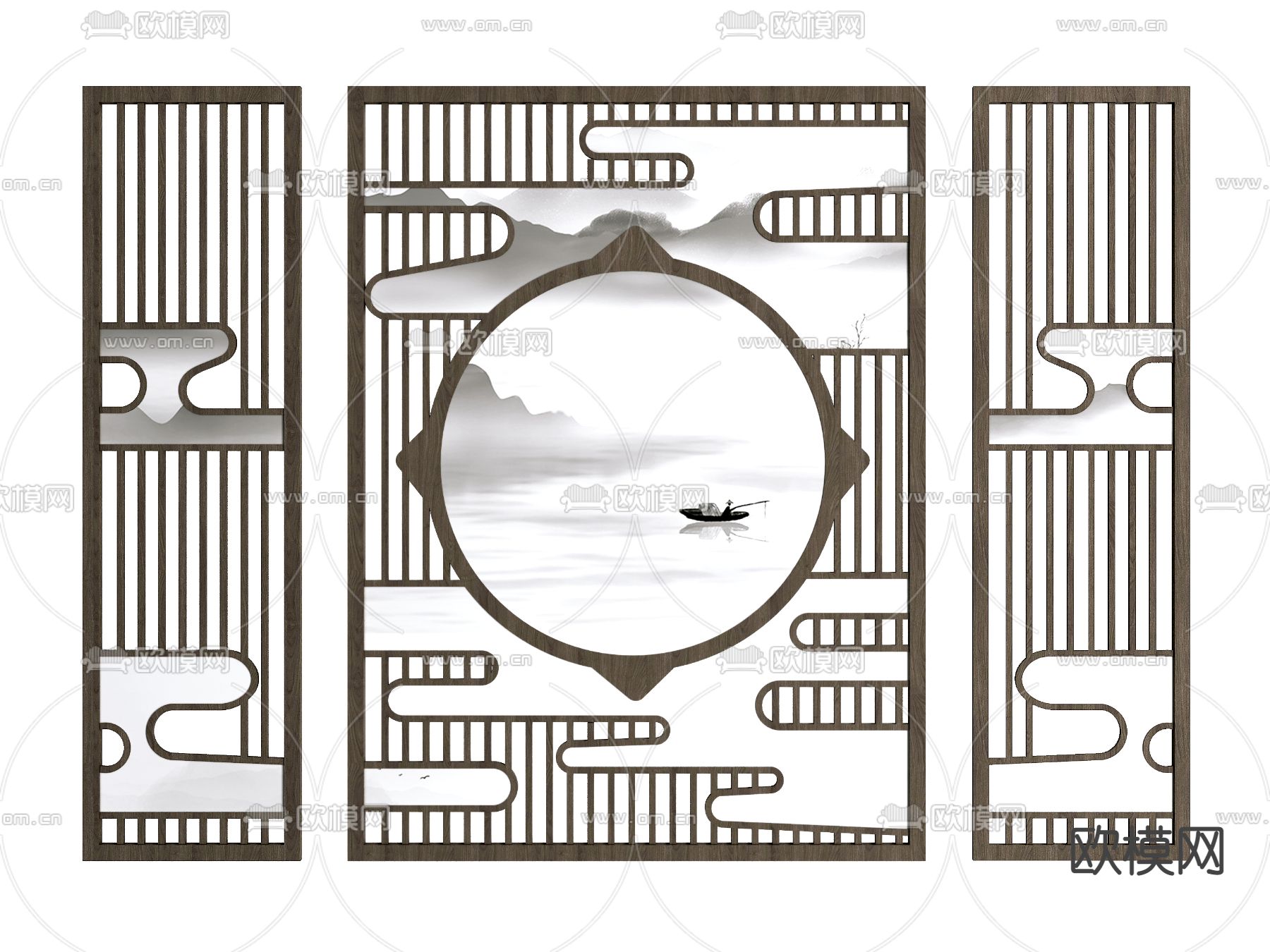 新中式屏风隔断3d模型下载