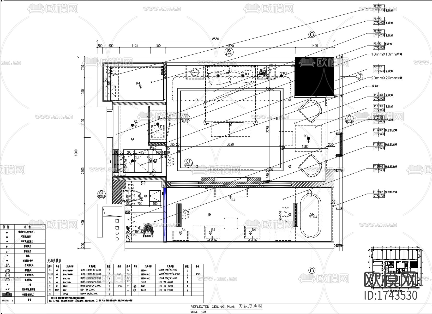 酒店客房cad施工图下载（渲染图2）