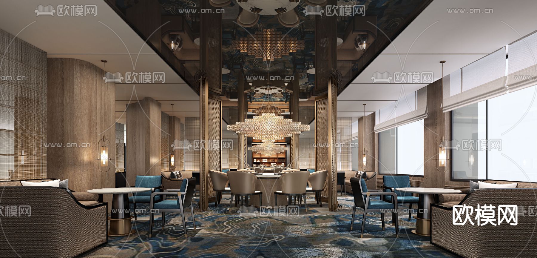 后现代轻奢酒店大堂吧3d模型