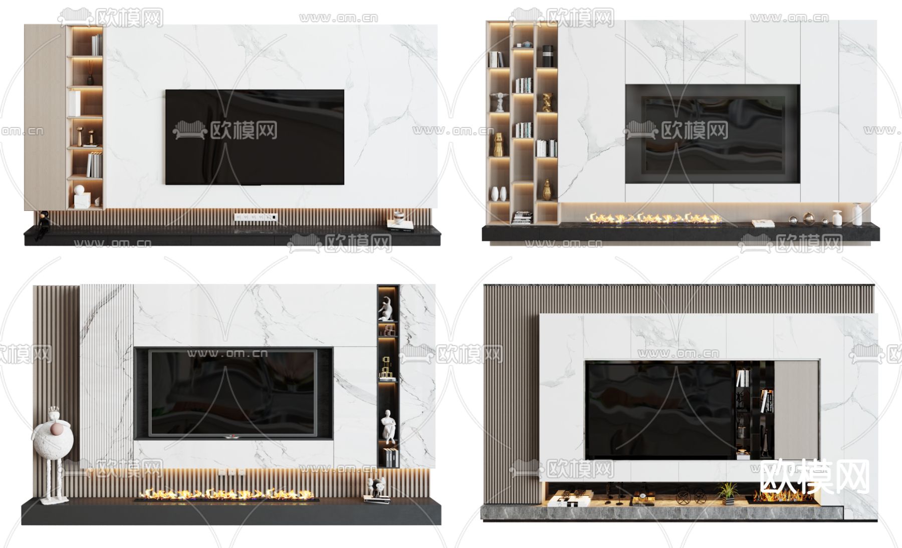 现代大理石电视背景墙3d模型下载