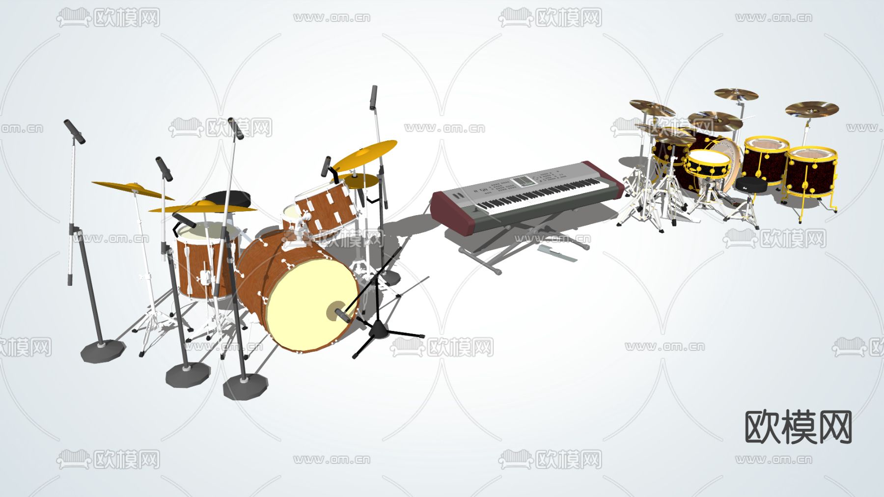现代乐器架子鼓su模型下载（渲染图2）