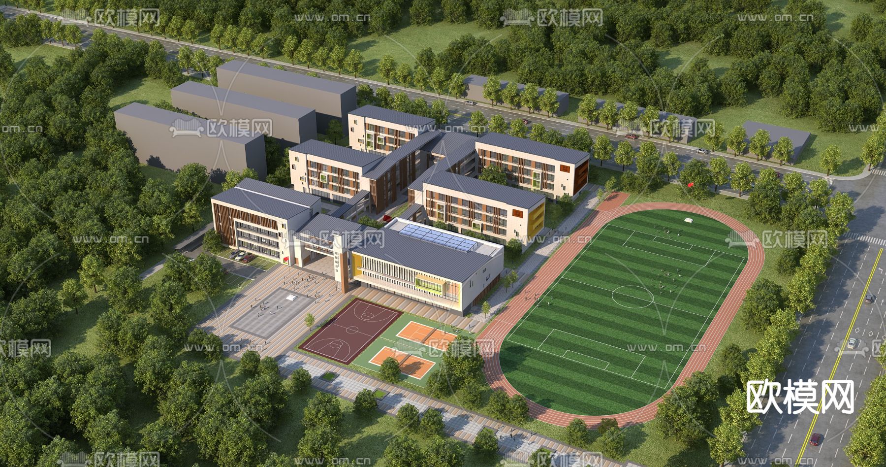 现代学校鸟瞰3d模型